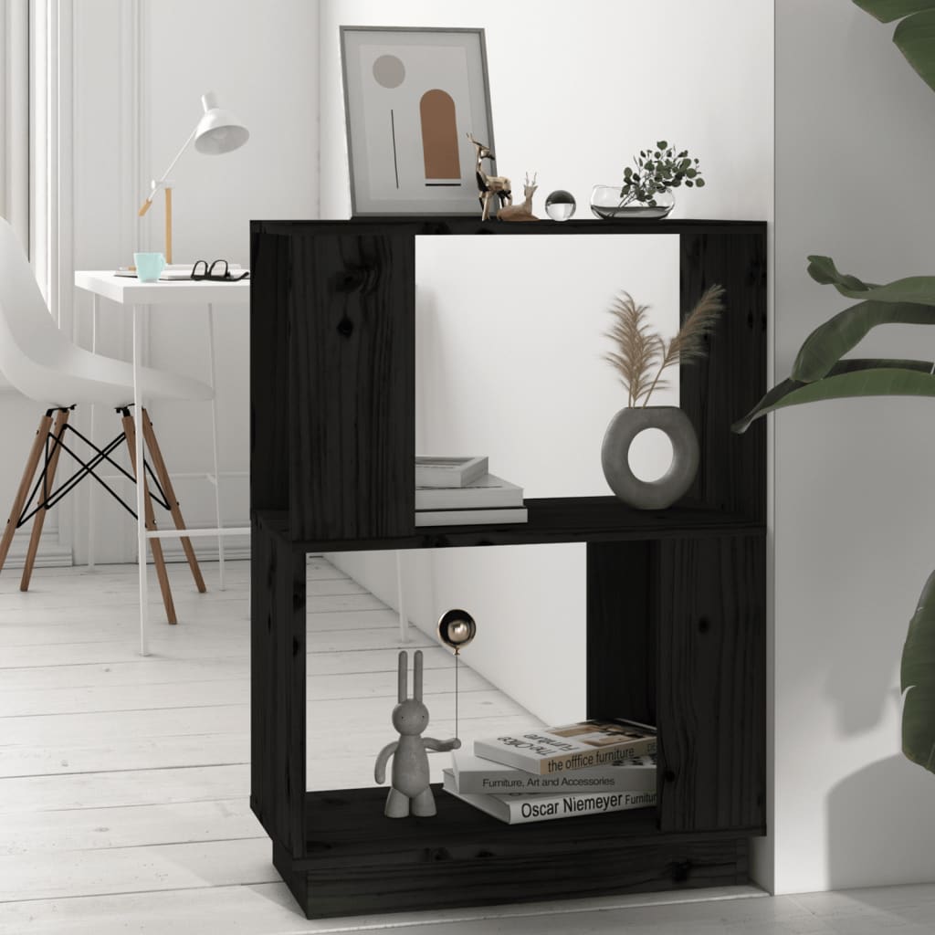 Boekenkast/Kamerscherm 51X25X70 Cm Massief Grenenhout Zwart