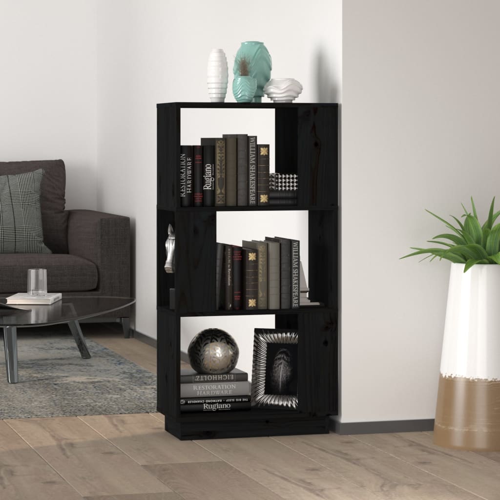 Boekenkast/Kamerscherm 51X25X101 Cm Massief Grenenhout Zwart