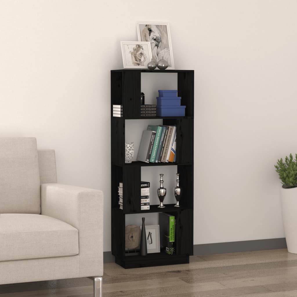 Boekenkast/Kamerscherm 51X25X132 Cm Massief Grenenhout Zwart