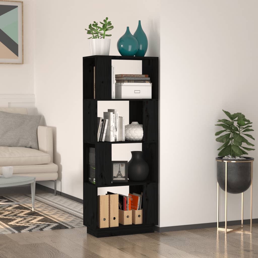 Boekenkast/Kamerscherm 51X25X132 Cm Massief Grenenhout Zwart