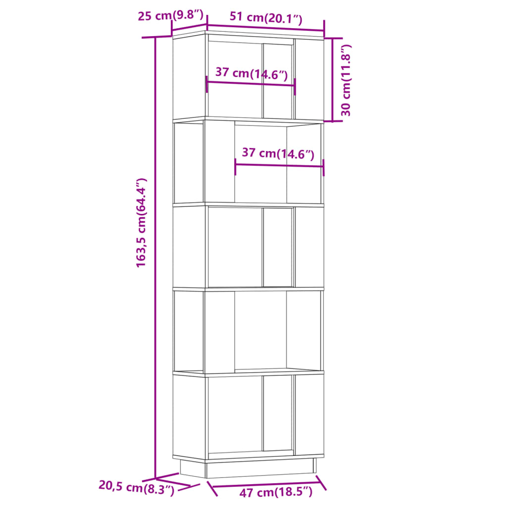 Boekenkast/Kamerscherm 51X25X163,5 Cm Massief Grenenhout Wit