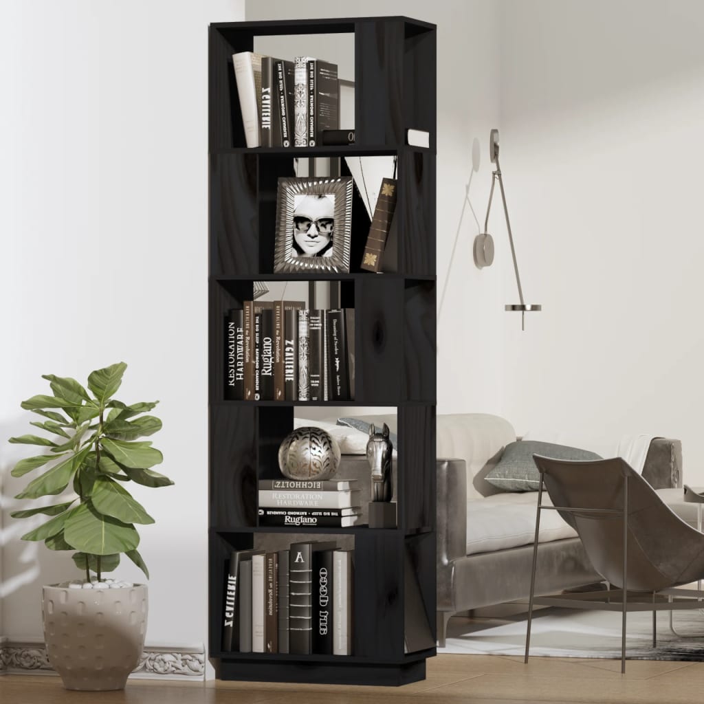 Boekenkast/Kamerscherm 51X25X163,5 Cm Massief Grenenhout Zwart