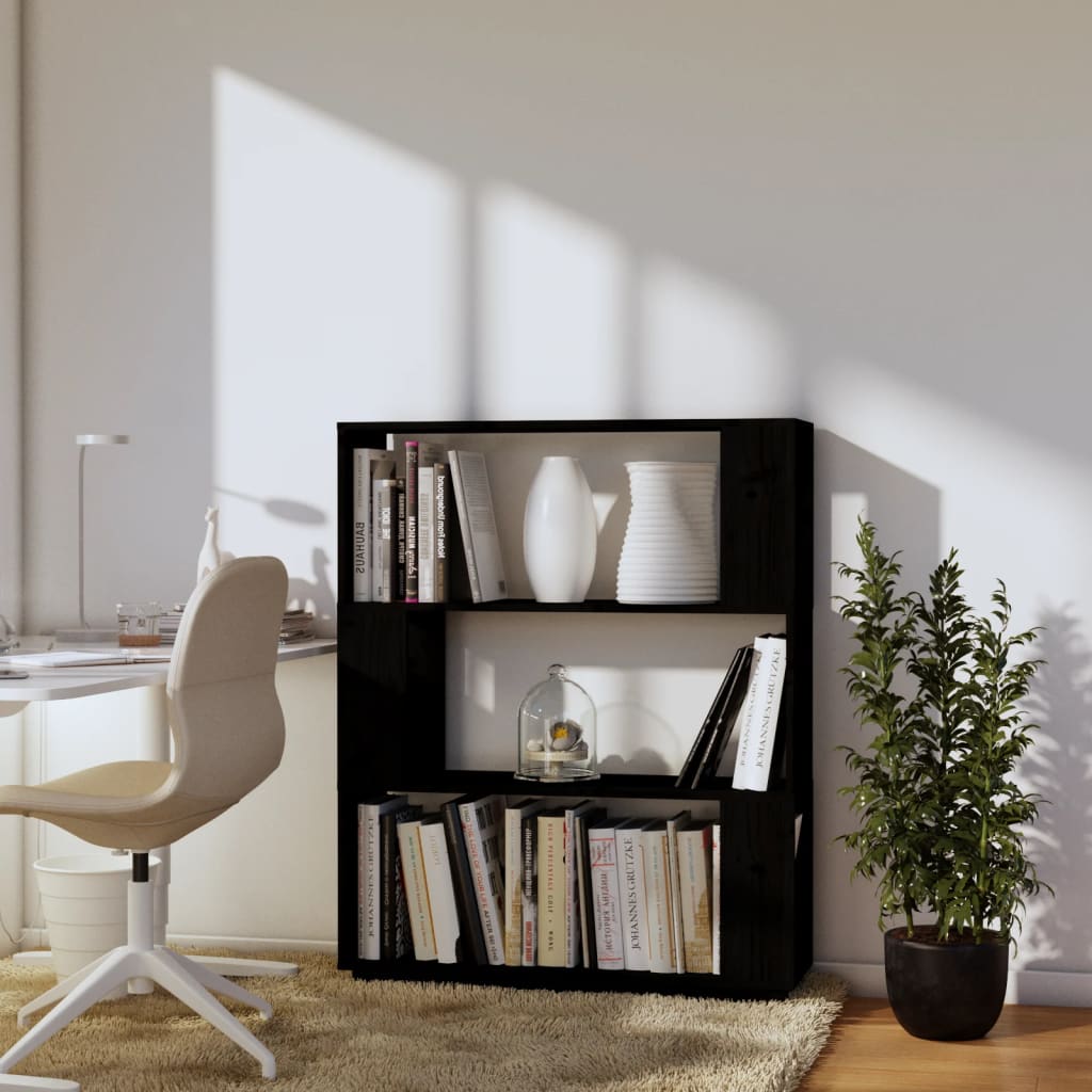 Boekenkast/Kamerscherm 80X25X101 Cm Massief Grenenhout Zwart
