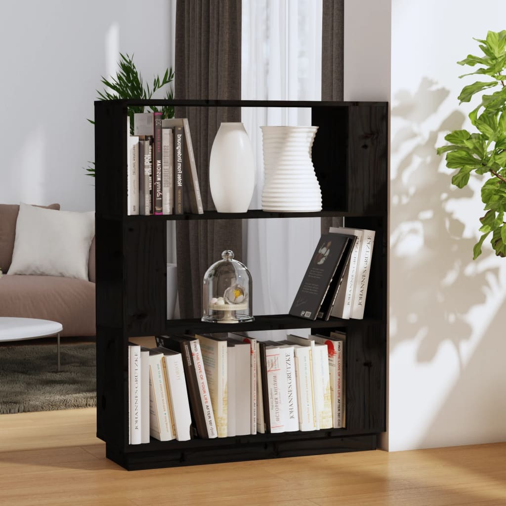 Boekenkast/Kamerscherm 80X25X101 Cm Massief Grenenhout Zwart