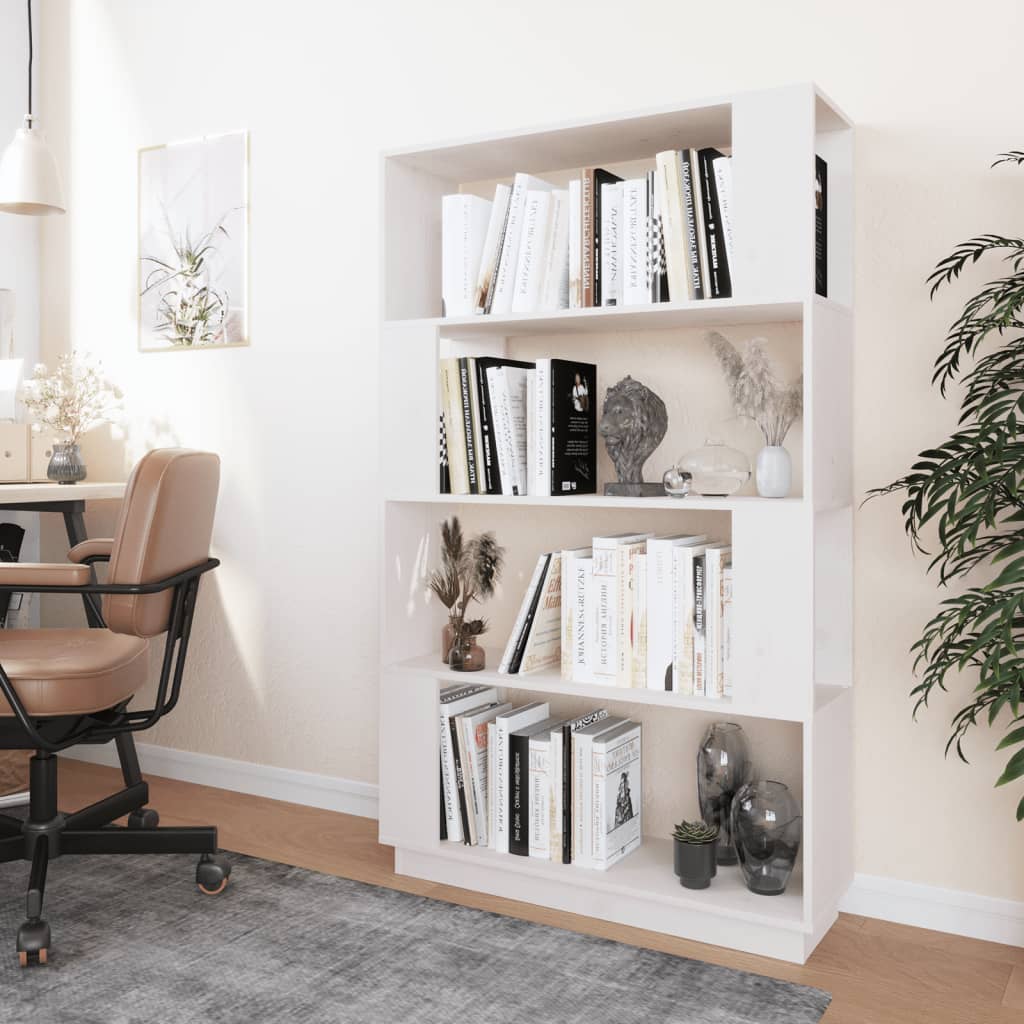 Boekenkast/Kamerscherm 80X25X132 Cm Massief Grenenhout Wit