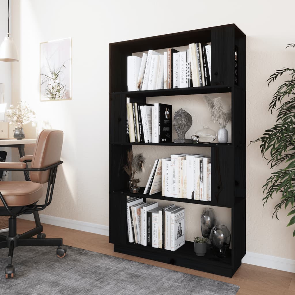 Boekenkast/Kamerscherm 80X25X132 Cm Massief Grenenhout Zwart