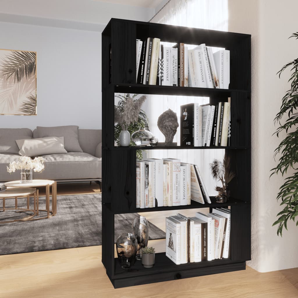 Boekenkast/Kamerscherm 80X25X132 Cm Massief Grenenhout Zwart