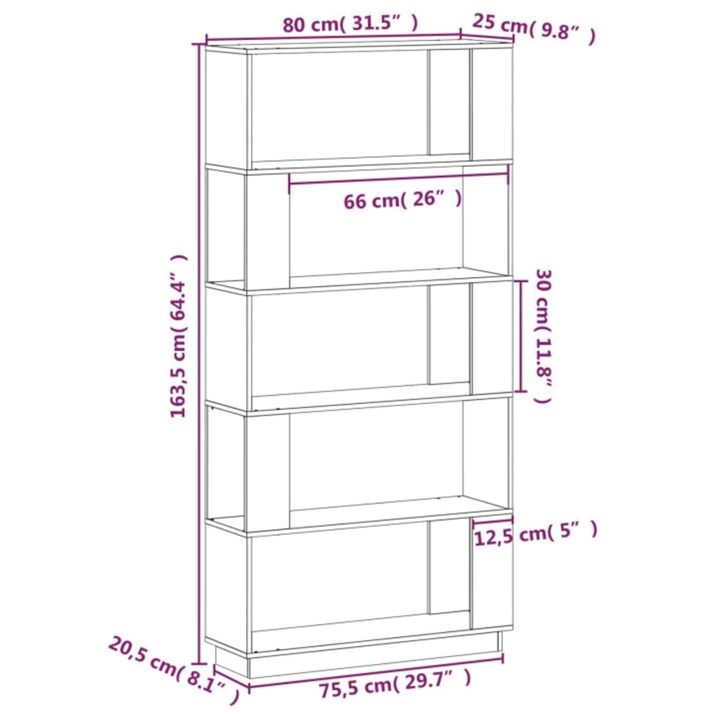 Boekenkast/Kamerscherm 80X25X163,5 Cm Massief Grenenhout