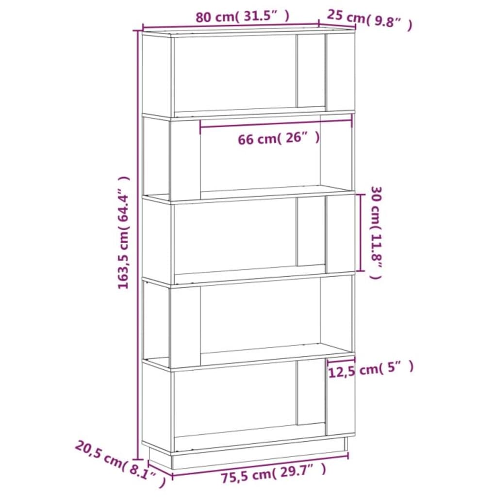Boekenkast/Kamerscherm 80X25X163,5 Cm Grenenhout Honingbruin