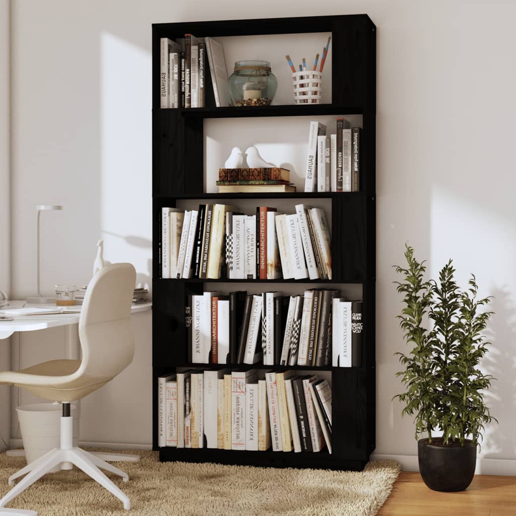 Boekenkast/Kamerscherm 80X25X163,5 Cm Massief Grenenhout Zwart