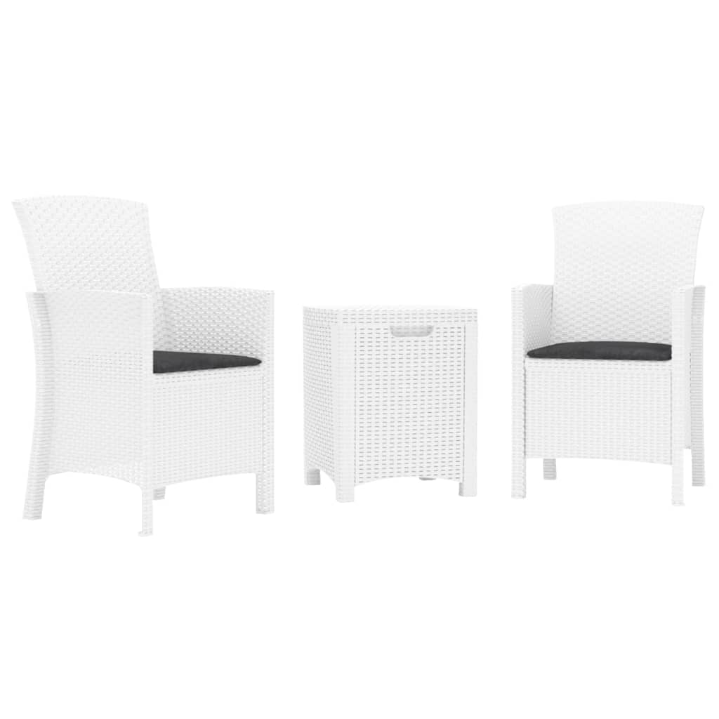 3-Delige Loungeset Met Kussens Pp Rattan Wit