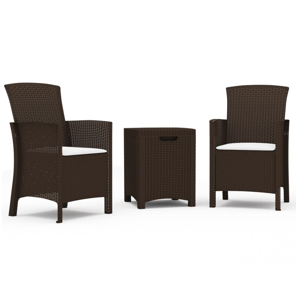 3-Delige Loungeset Met Kussens Pp-Rattan Bruin