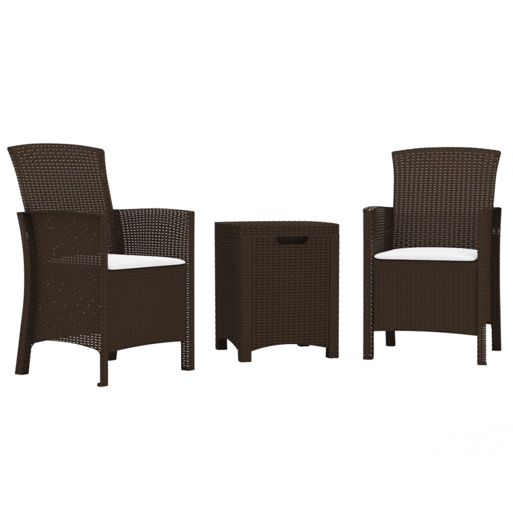 3-Delige Loungeset Met Kussens Pp-Rattan Bruin