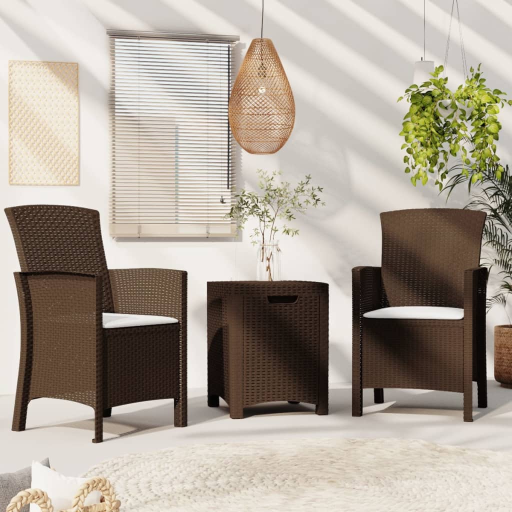 3-Delige Loungeset Met Kussens Pp-Rattan Bruin