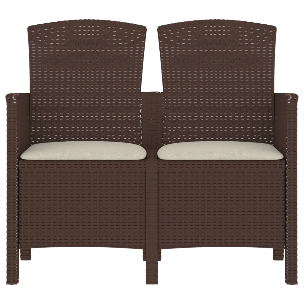 Tuinbank 2-Zits Met Kussens Pp-Rattan Bruin
