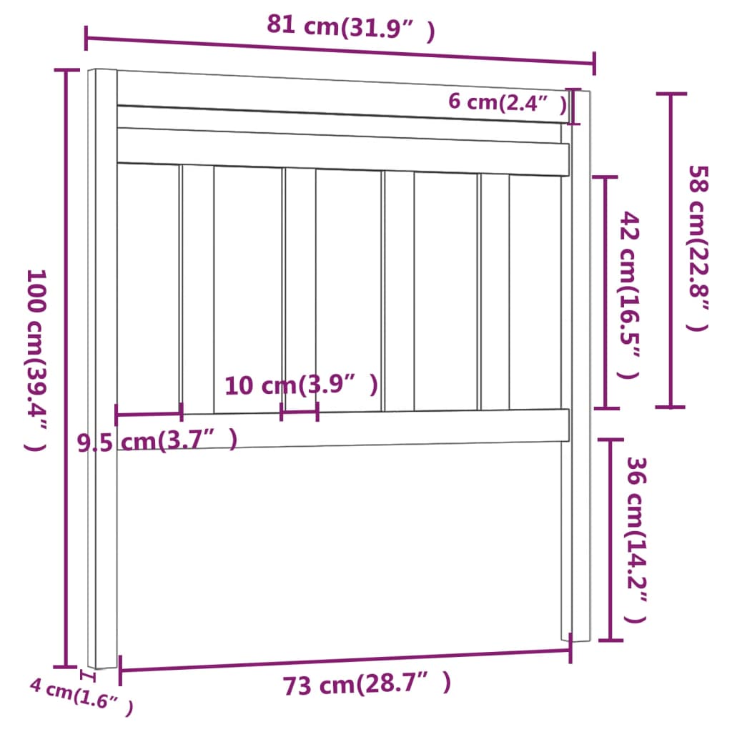 Hoofdbord 81X4X100 Cm Massief Grenenhout Grijs