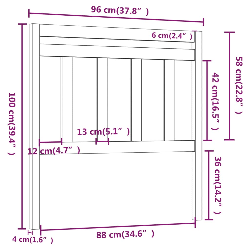 Hoofdbord 96X4X100 Cm Massief Grenenhout Wit