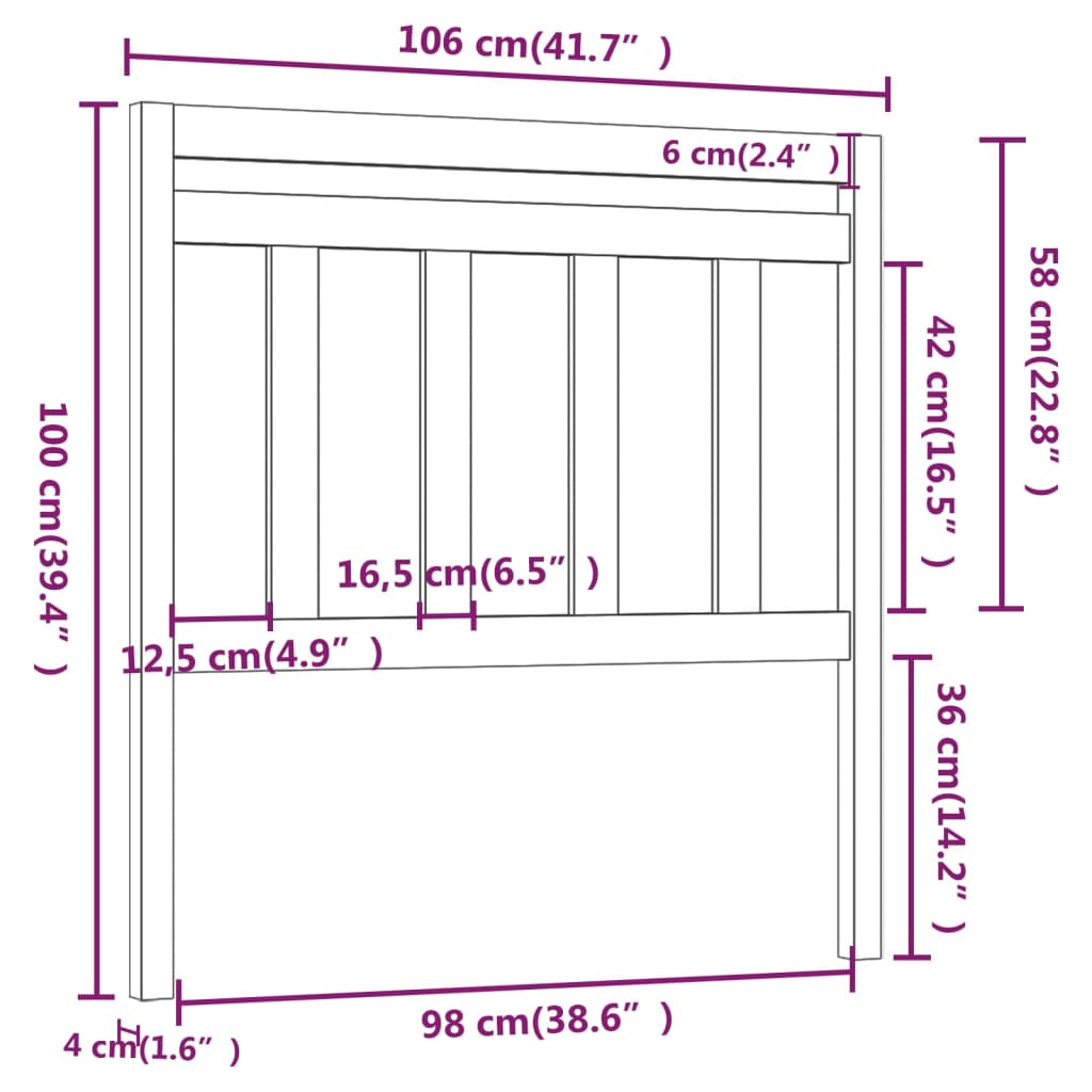 Hoofdbord 106X4X100 Cm Massief Grenenhout Grijs