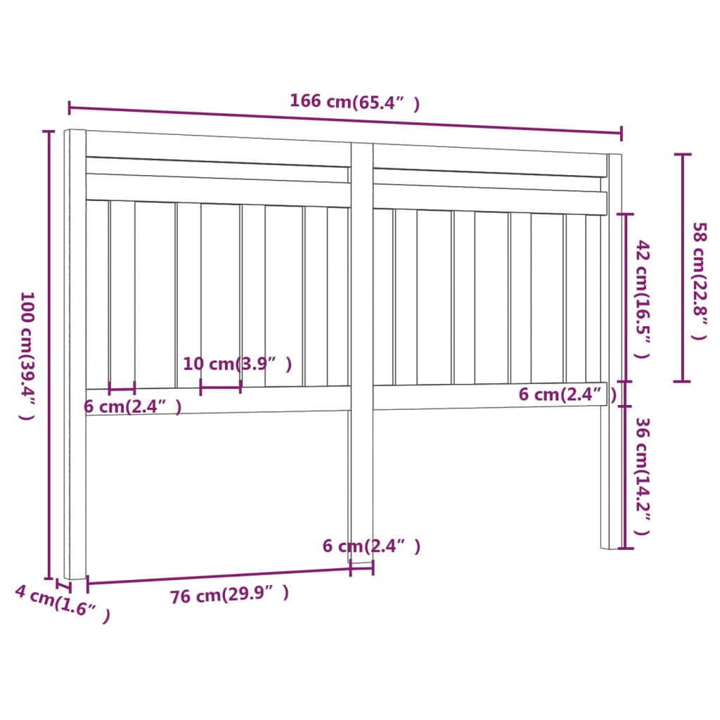 Hoofdbord 166X4X100 Cm Massief Grenenhout Zwart