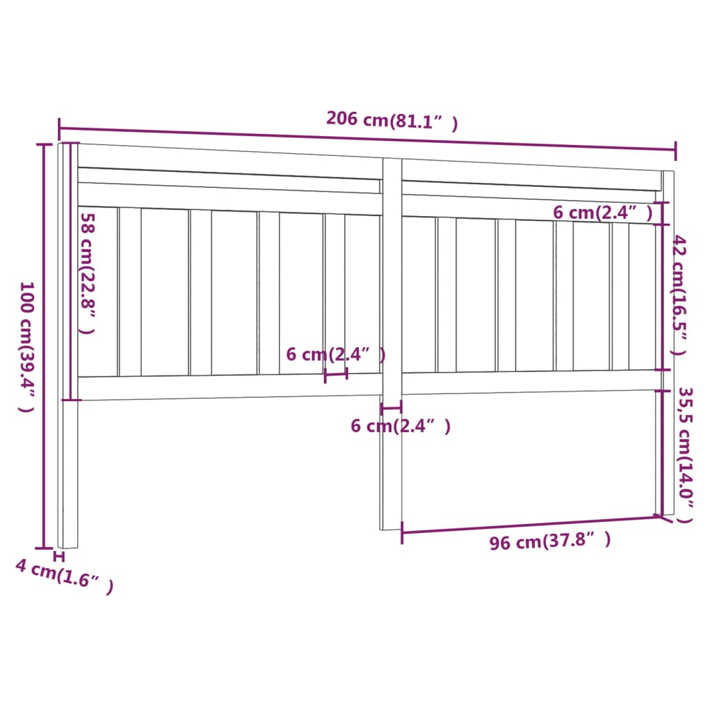 Hoofdbord 206X4X100 Cm Massief Grenenhout
