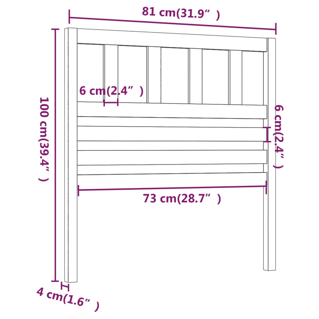 Hoofdbord 81X4X100 Cm Massief Grenenhout Grijs