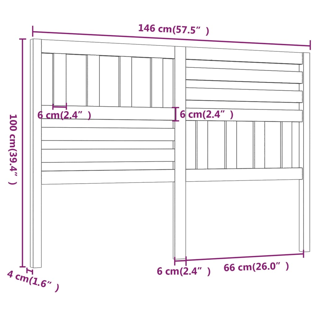 Hoofdbord 146X4X100 Cm Massief Grenenhout Zwart
