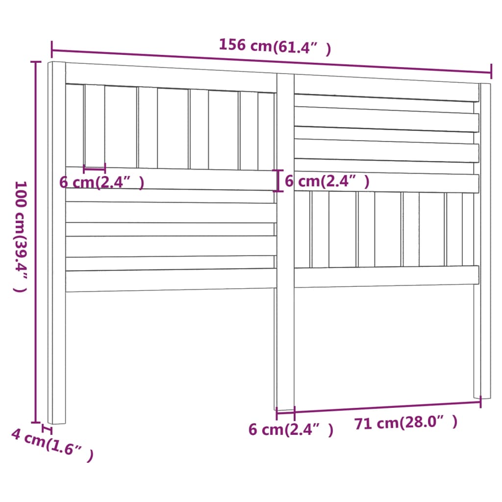 Hoofdbord 156X4X100 Cm Massief Grenenhout Wit