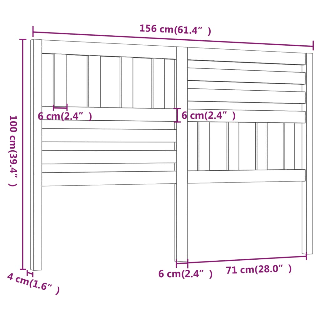 Hoofdbord 156X4X100 Cm Massief Grenenhout Grijs