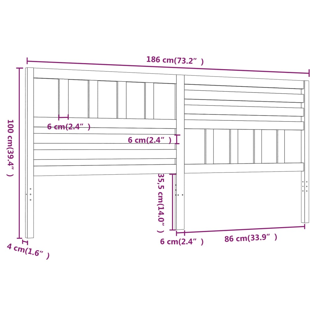 Hoofdbord 186X4X100 Cm Massief Grenenhout
