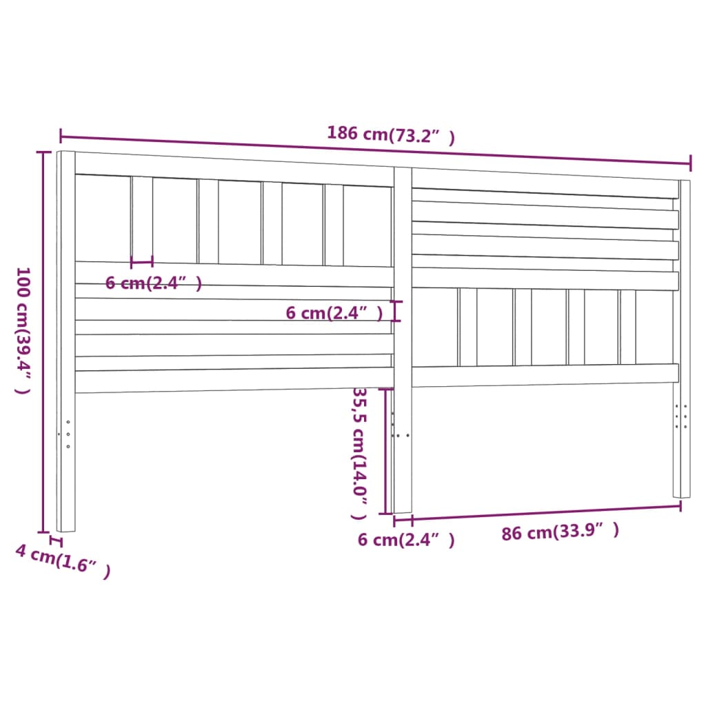 Hoofdbord 186X4X100 Cm Massief Grenenhout Wit