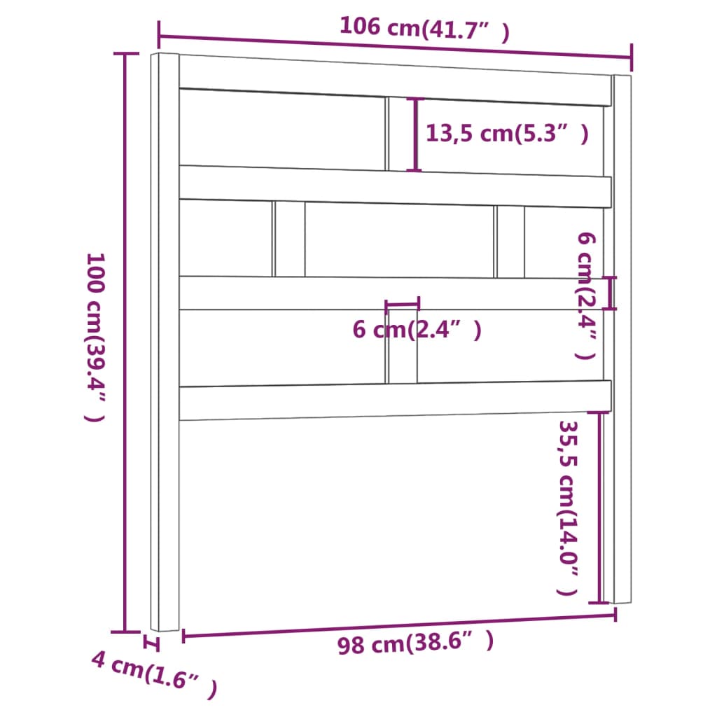 Hoofdbord 106X4X100 Cm Massief Grenenhout Grijs