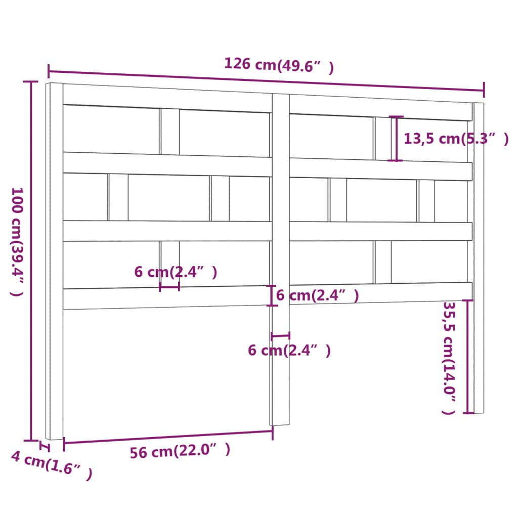 Hoofdbord 126X4X100 Cm Massief Grenenhout Wit