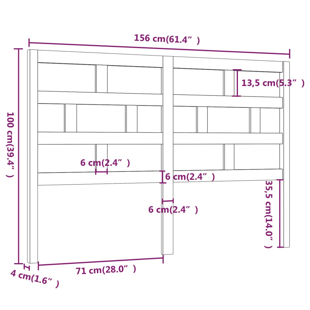 Hoofdbord 156X4X100 Cm Massief Grenenhout Zwart