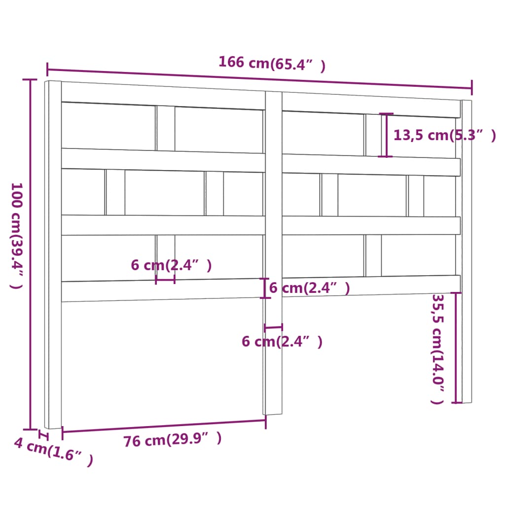 Hoofdbord 166X4X100 Cm Massief Grenenhout Wit