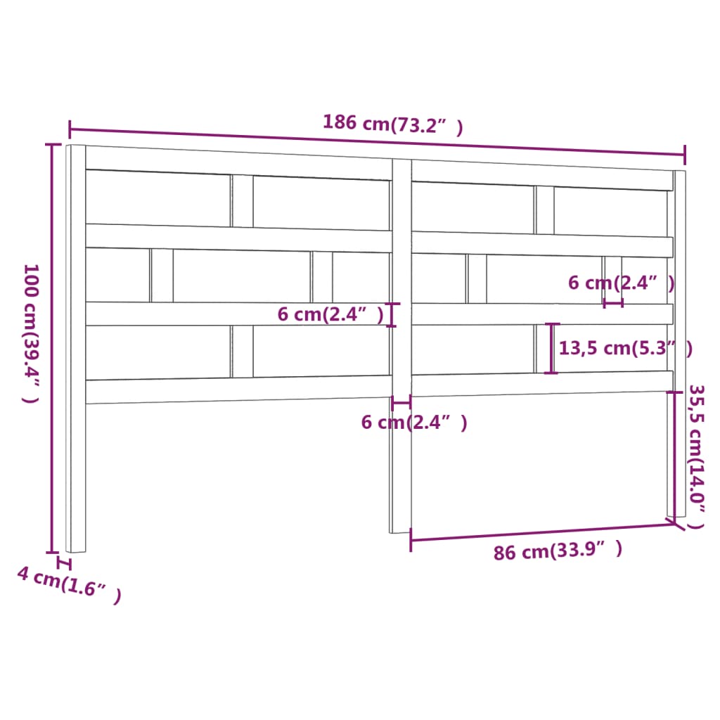 Hoofdbord 186X4X100 Cm Massief Grenenhout Honingbruin