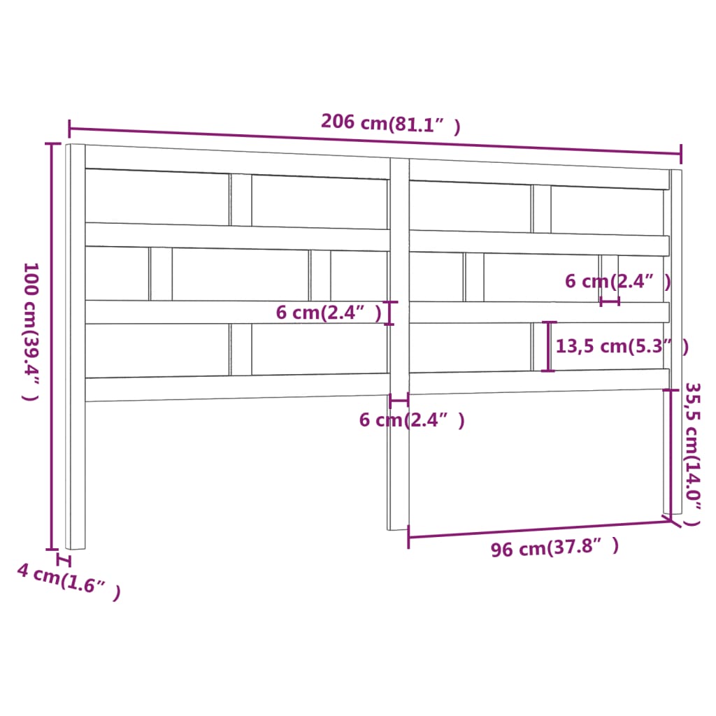Hoofdbord 206X4X100 Cm Massief Grenenhout