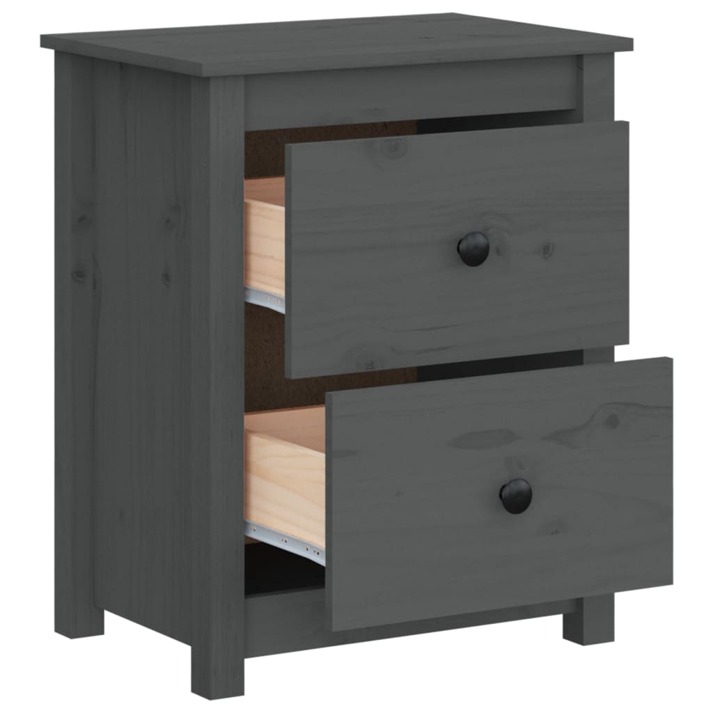 Nachtkastje 50X35X61,5 Cm Massief Grenenhout Grijs