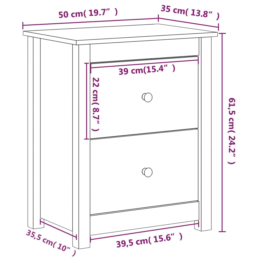 Nachtkastjes 2 St 50X35X61,5 Cm Massief Grenenhout Honingbruin