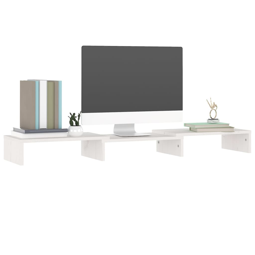 Monitorstandaard 80X24X10,5 Cm Massief Grenenhout Wit