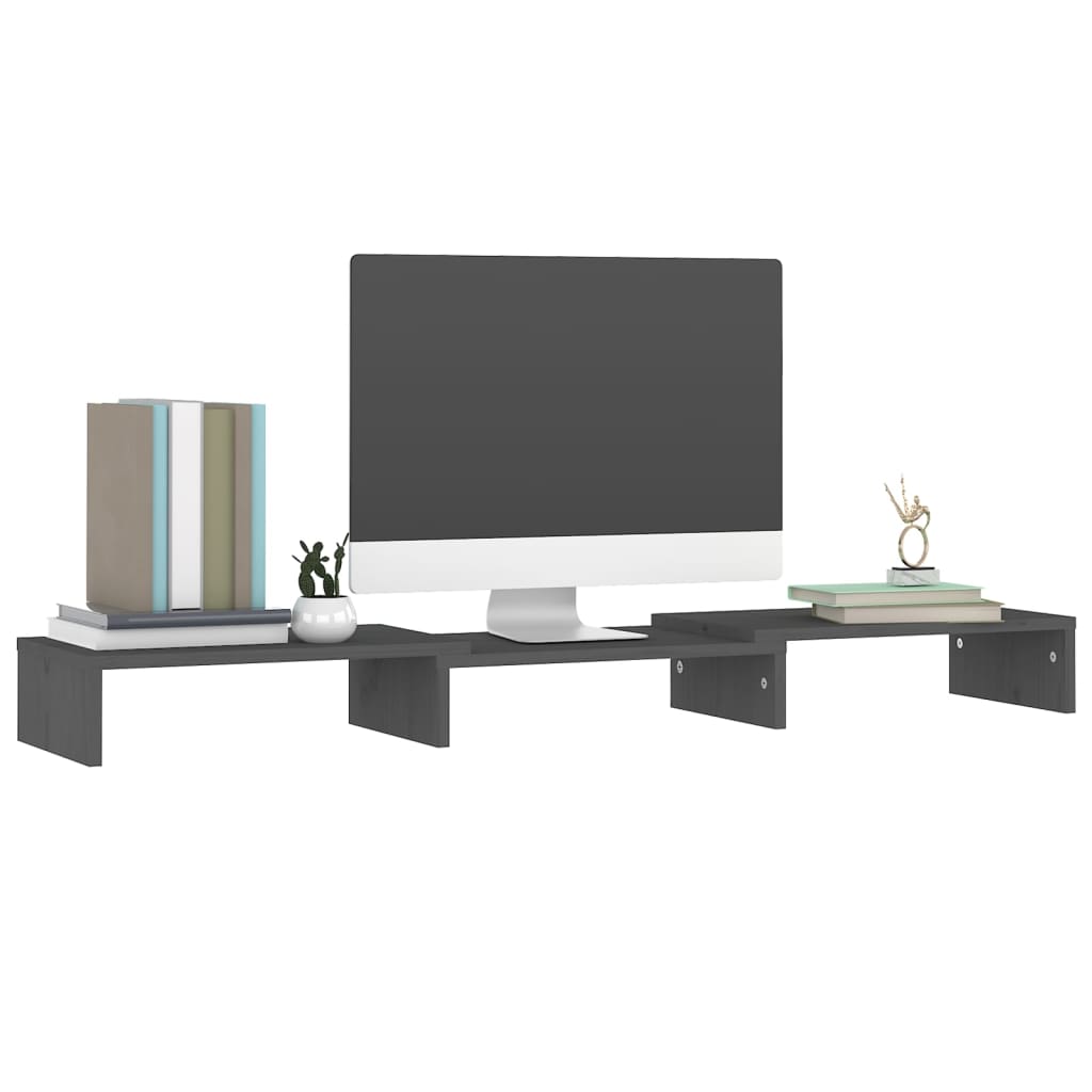 Monitorstandaard 80X24X10,5 Cm Massief Grenenhout Grijs