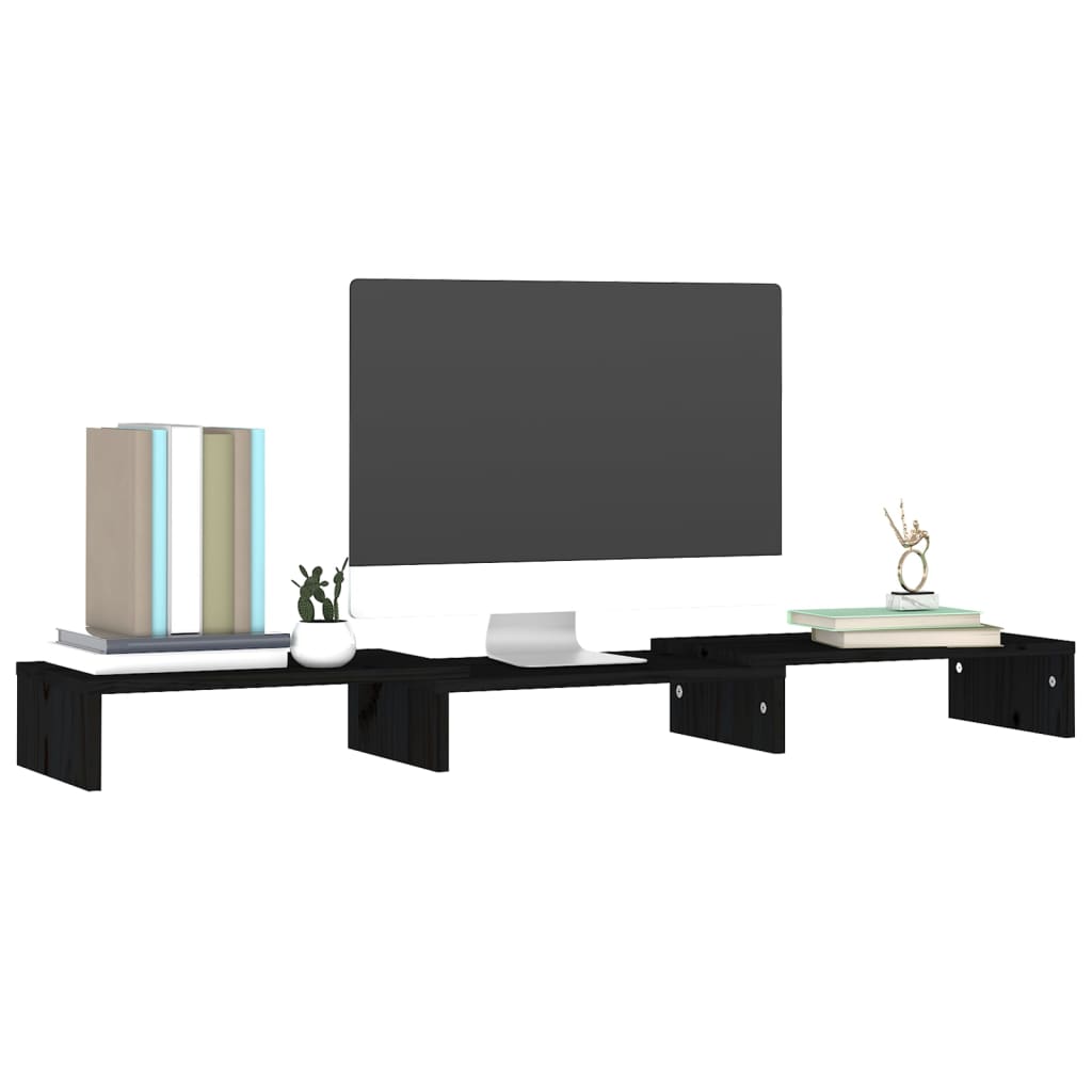 Monitorstandaard 80X24X10,5 Cm Massief Grenenhout Zwart