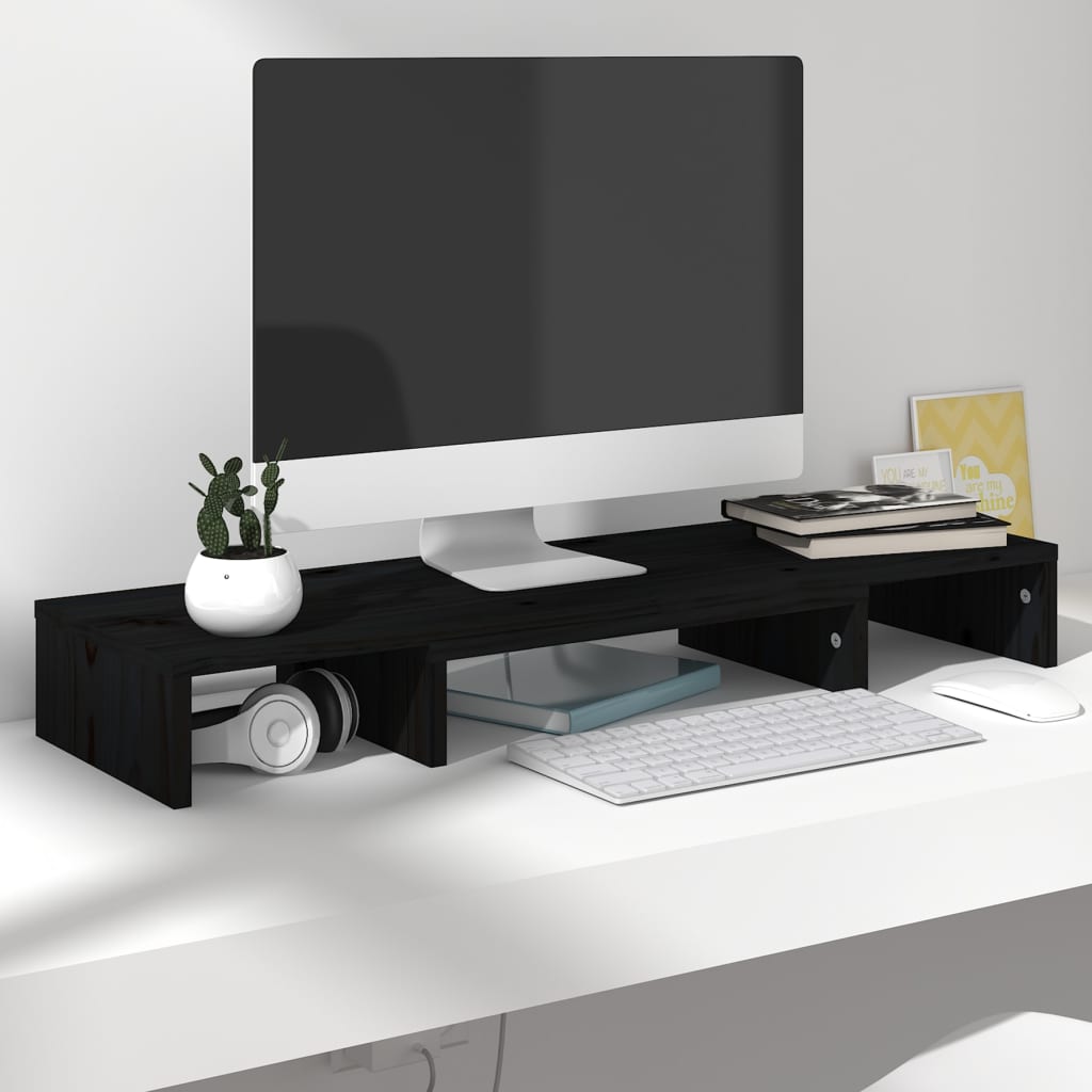 Monitorstandaard 80X24X10,5 Cm Massief Grenenhout Zwart