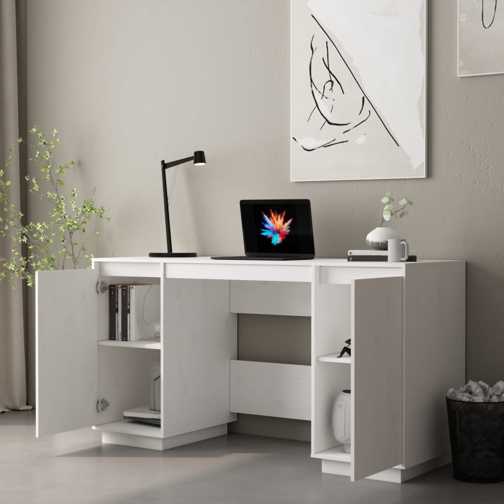 Bureau 140X50X75 Cm Massief Grenenhout Wit