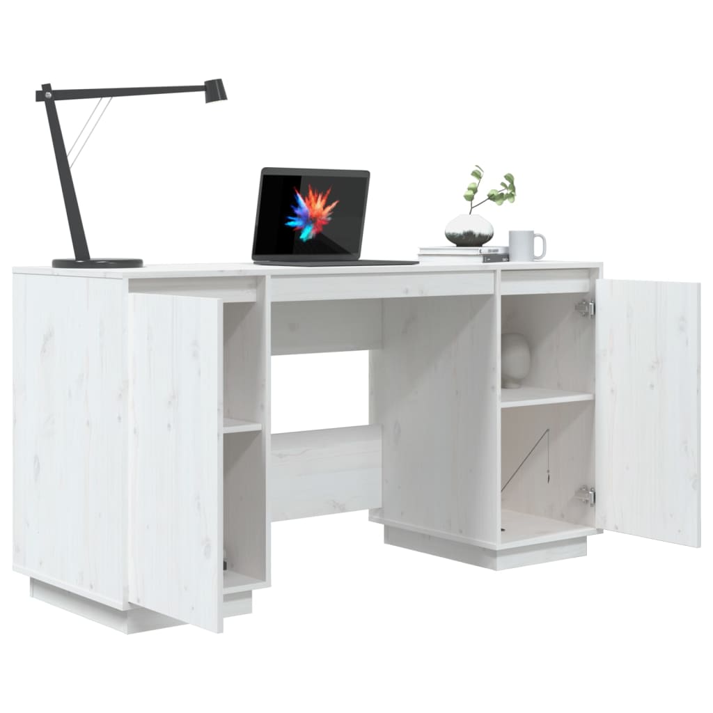 Bureau 140X50X75 Cm Massief Grenenhout Wit