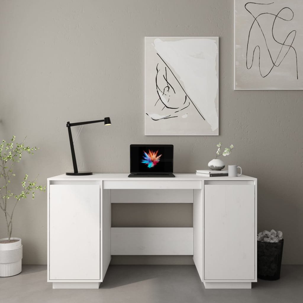 Bureau 140X50X75 Cm Massief Grenenhout Wit