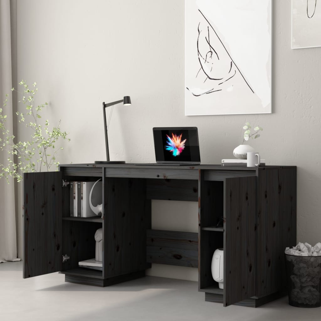 Bureau 140X50X75 Cm Massief Grenenhout Zwart