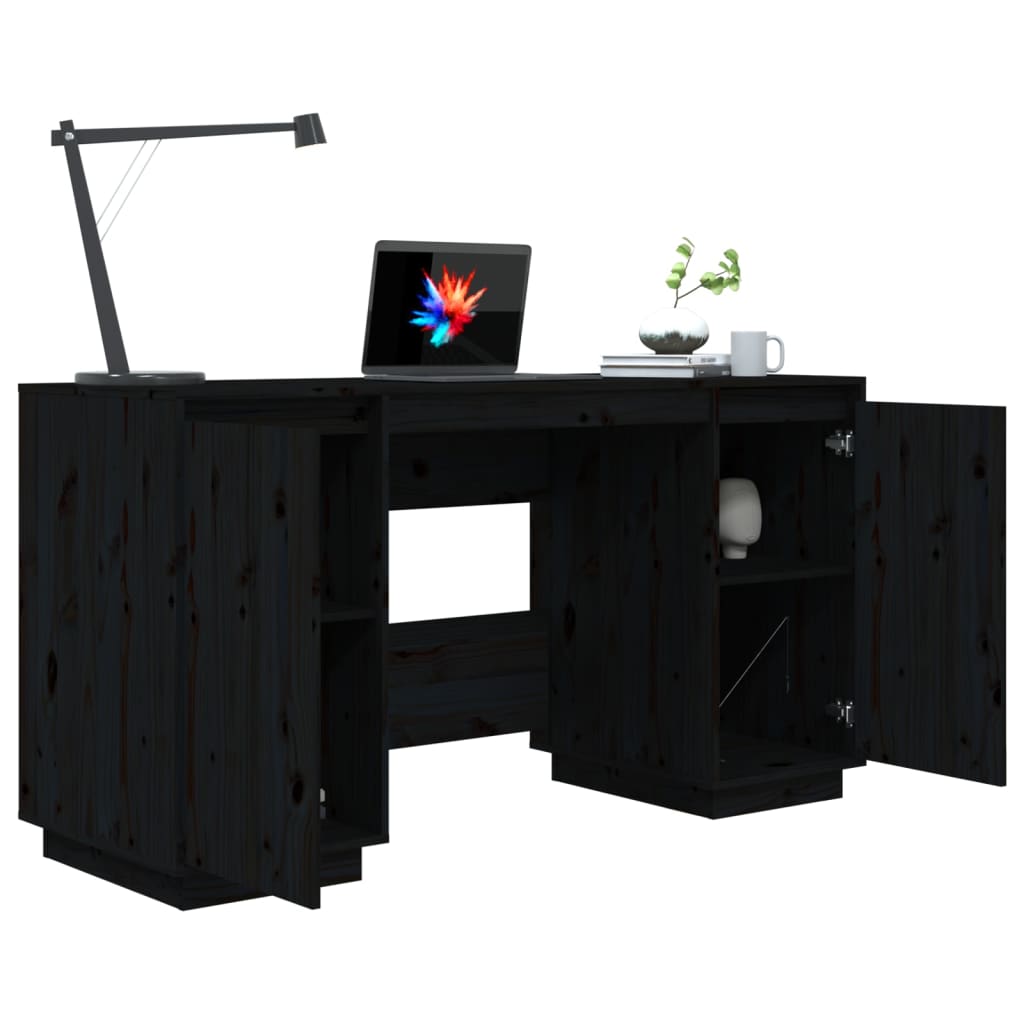 Bureau 140X50X75 Cm Massief Grenenhout Zwart