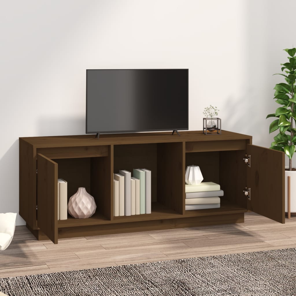 Tv-Meubel 110,5X35X44 Cm Massief Grenenhout Honingbruin
