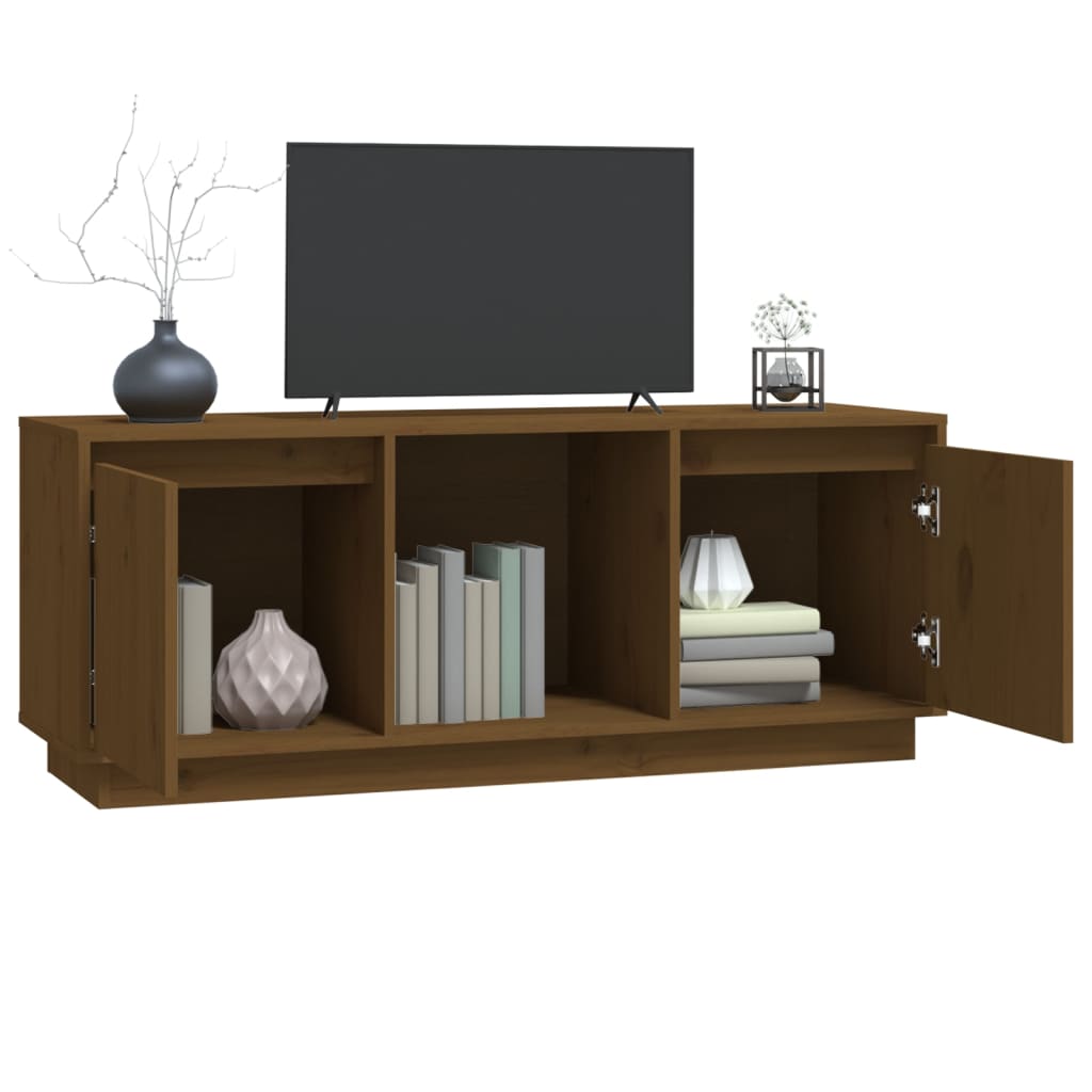 Tv-Meubel 110,5X35X44 Cm Massief Grenenhout Honingbruin