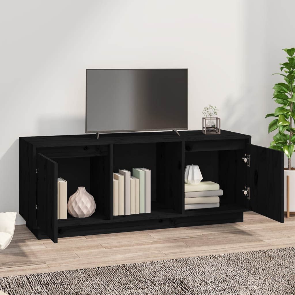 Tv-Meubel 110,5X35X44 Cm Massief Grenenhout Zwart